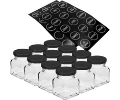 12x prieskonių indai 120ml stiklainiai uogienei, konservams, etiketės