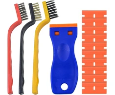 14 dalių profesionalus valymo grandiklis, mažų šepetėlių rinkinys, plastikinis grandiklis, keraminės kaitlentės grandiklis su 10 plastikinių ašmenų, 3 x valymo šepetėliai automobiliui, virtuvei, namų apyvokos prietaisams, viryklės stiklo įbrėžimams