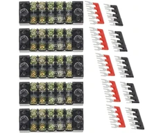 15 dalių (5 rinkiniai) dviguba eilė 5 padėčių varžtų gnybtų blokas 600v 15a + 400v 15a 5 padėčių iš anksto izoliuota gnybtų juosta raudona/juoda