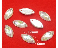150 vnt. Ovalūs kalnų krištolo akmenukai siuvimui, 12x6 mm