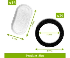 16 + 16 vnt. filtro kačių fontanui, geriamojo fontano kačių pakaitinis filtras, skirtas 108 oz/3,2 l ir 67 oz/2 l nerūdijančio plieno geriamajam fontanui katėms ir šunims, su anglies filtru ir putų filtru