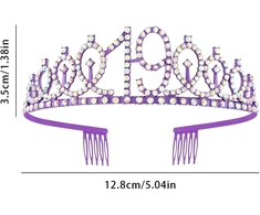 19-ojo gimtadienio karūna ir juosta mergaitėms krištolinė karalienės tiara princesės karūna violetinė 19-ojo gimtadienio juosta 19-ojo gimtadienio karūna gimtadienio juosta mergaitėms gimtadienio dekoracija gimtadienio dovana