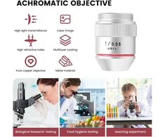 1x Mikroskopo objektyvas, profesionalus achromatinis mikroskopo objektyvas su rms sriegiu, 1x 195 achromatinis objektyvas biologiniam mikroskopui