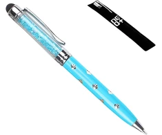 2 in 1 capacitive touchscreen stylus pen ir ballpoint rašiklis su swarovski kristalais + 2 papildomi užpildai, mėlynas