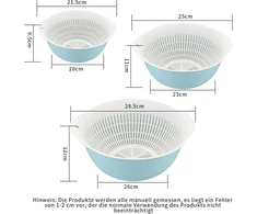 2-in-1 daugiafunkcinis virtuvės koštuvas, 3 dalių dvigubo sluoksnio koštuvų rinkinys, plastikinis makaronų koštuvas, kiaurasamtis vaisiams, ryžiams, daržovėms, salotoms, virtuvinis koštuvas, 3 dydžių, mėlynas