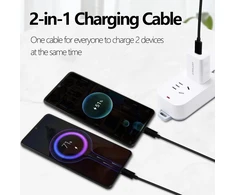 2-in-1 Usb-c įkrovimo laidas su dviem Type-c jungtimis, 1m