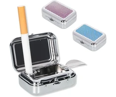 2 kišeninių peleninių rinkinys, kvapams atspari peleninė su dangteliu, kelioninė peleninė, mini nešiojama peleninė su cigarečių padėklu, kvadratinė metalinė peleninė (mėlyna, violetinė)