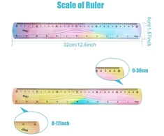 2 lanksčių liniuočių rinkinys mokyklai, lanksti 30 cm liniuotė, minkšta plastikinė liniuotė su spalvų gradientu, lanksti liniuotė su centimetrine ir coline skale studentams, vaikams, klasei, biurui, namams