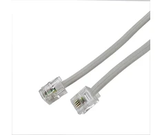 2 m ilgio rj11 kabelis, telefono kabelis, 6p4c western kabelis, rj11 į rj11 kištuką, plokščias kabelis, telefono lizdas, modemo maršrutizatorius, faksas, isdn, dsl, vdsl internetas, baltas, 2 metrai