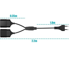 2 m maitinimo kabelio ilgintuvas, 2-in-1 ilgintuvas, type c kištukas euro kištukas į dvigubą type c euro lizdą, 0.75 mm² maks. 2.5 a/250 v televizoriui, kompiuteriui, monitoriui, projektoriui, lempai, namų ūkiui