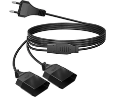 2 m maitinimo kabelio ilgintuvas, 2-in-1 ilgintuvas, type c kištukas euro kištukas į dvigubą type c euro lizdą, 0.75 mm² maks. 2.5 a/250 v televizoriui, kompiuteriui, monitoriui, projektoriui, lempai, namų ūkiui
