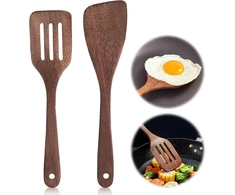 2 medinių mentelių rinkinys, medinės mentelės maisto gaminimui, medinė mentelė, virtuvė su grūdeliais, ilga rankena, nelimpanti medinė mentelė wok keptuvei su nelimpančia danga