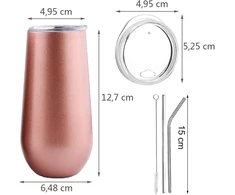 2 šampano taurių rinkinys, nerūdijančio plieno šampano taurės, rožinio aukso spalvos šampano taurė, vyno taurė su dangteliu, 170 ml izoliuotas varinis puodelis, vyno šampano puodelis