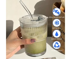 2 stiklinių puodelių rinkinys po 400 ml su dangteliu ir šiaudeliu, stiklinis kokteilių puodelis su šiaudeliu, hermetiškas vandeniui atsparus kavos puodelis, kelioninis puodelis, puodelis šaltai kavai, stiklinė, stiklinės šaltai kavai, bubble tea puodelis