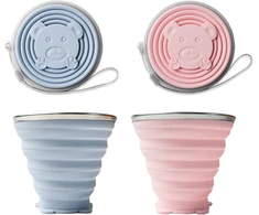 2 sulankstomų puodelių rinkinys, silikoninis sulankstomas puodelis, nešiojamas stovyklavimo puodelis, be Bpa, sulankstomi kelioniniai puodeliai su plastikiniu dangteliu iškylai, stovyklavimui, žygiams, kelionėms, mėlynas