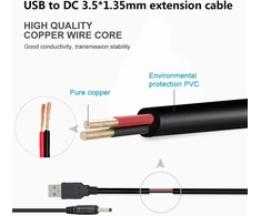 2 vnt. Usb A į Dc 1.35x3.5 mm maitinimo kabeliai, 1.5 m, juodi