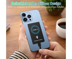 2 vnt. Usb C belaidžio įkrovimo imtuvas, itin plonas, su lipniu silikonu