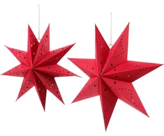 2 x Kalėdinė žvaigždės formos raudona popierinė lempa, dekoratyvinis devynių kampų žvaigždės origami gaubtas, kalėdinio vakarėlio dovana, 35 cm 45 cm