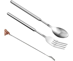 2 x Prailginamos šakutės-šaukštai, teleskopinės, nerūdijančio plieno, 20-64 cm