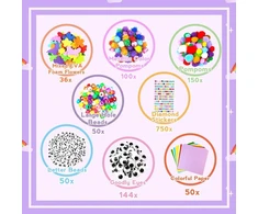 2000 dalių rankdarbių rinkinys vaikams, rankdarbių dėklas vaikams, „pasidaryk pats“ rankdarbių medžiagos, pūkuoti laideliai, judančios akys, scrapbooking rankdarbių dėžutė, rankdarbių reikmenys mergaitėms berniukams 4 5 6 7 8 9 10 11 12 metų dovana