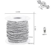 20m Nerūdijančio Plieno Rutulinė Grandinėlė, 2.4mm Skersmuo, Su Jungtimis