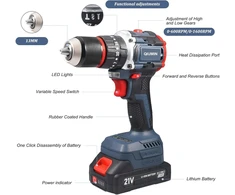 21 V Brushless akumuliatorinis suktuvas-gręžtuvas, akumuliatorinis gręžtuvas su 2 baterijomis 2000 Mah ir 1 greituoju įkrovikliu, akumuliatorinis gręžtuvas 55 Nm Max sukimo momentas, 13 mm gręžimo griebtuvas, 35 + 3 sukimo momento nustatymai, 24 dalys