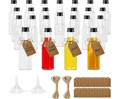 24 miniatiūrinių plastikinių buteliukų rinkinys po 50 ml, maži plastikiniai buteliukai su dangteliais ir piltuvėliais, buteliukai likeriui pilstyti po 50 ml, daugkartinio naudojimo tušti plastikiniai buteliukai Tyanlenr kelionėms, vakarėliams