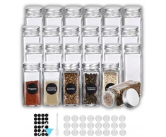 24x stikliniai indeliai prieskoniams 120ml, prieskonių indai + etiketės