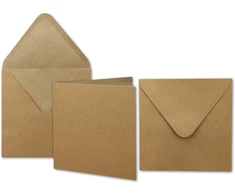 25 kraft popieriaus kortelių rinkiniai kvadratiniai 13,5 x 13,5 cm su vokais laiškams - perdirbtas vintažinis kortelių rinkinys - kvietimams