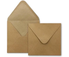 25 kraft popieriaus kortelių rinkiniai kvadratiniai 13,5 x 13,5 cm su vokais laiškams - perdirbtas vintažinis kortelių rinkinys - kvietimams