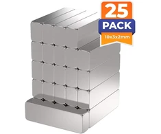 25 neodimio galios magnetų pakuotė – sidabriniai – magnetai 10 x 3 x 2 mm itin stiprūs stačiakampiai – lipnumo jėga 0,7kg – stiprūs super magnetai – mini magnetai magnetinėms lentoms