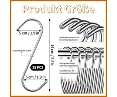 25 vnt. 140 mm nerūdijančio plieno mėsininko kabliukai