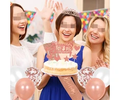 28-ojo gimtadienio dekoracija mergaitėms, gimtadienio karalienės tiara, princesės karūnos, 28-ojo gimtadienio juosta, 28 metų gimtadienio torto dekoracija, skaičių balionų rinkinys, mergaičių gimtadienio vakarėlio dekoras, rožinis auksas