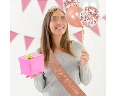 28-ojo gimtadienio dekoracija mergaitėms, gimtadienio karalienės tiara, princesės karūnos, 28-ojo gimtadienio juosta, 28 metų gimtadienio torto dekoracija, skaičių balionų rinkinys, mergaičių gimtadienio vakarėlio dekoras, rožinis auksas