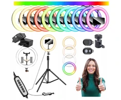 2control Rgb žiedinė lempa su stovu, nuotolinio valdymo pulteliu Bt, skirta Tiktok Youtube 26cm 360° galinga