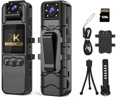 2k 128gb 1.4 colio ekrano kūno kamera su garsu ir automatiniu naktinio matymo vaizdo įrašu 1440p Uhd mini policijos kūno kamera nešiojama maža asmeninė vaizdo kamera sporto veiksmo lauko vaizdo įrašymo įrenginys