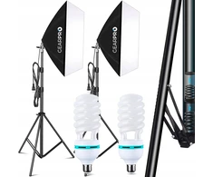 2x Gearpro studijiniai šviestuvai su softbox 50x70 cm 150w/600w + premium stovai 2,88 cm