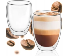 2x Springos Terminė stiklinė kavai Latte arbatai su dvigubu dugnu 350ml dovana