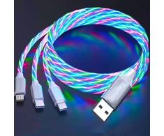 3-in-1 Led Įkrovimo Kabelis su Srauto Šviesa, Greitas Įkrovimas