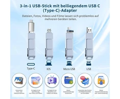 3-in-1 usb atmintinė 512 gb atmintinė su usb-c adapteriu telefonui/android/planšetiniam kompiuteriui/pc/nešiojamam kompiuteriui, išorinė nuotraukų atmintinė - efektyvus nuotraukų/duomenų/dokumentų atsarginis kopijavimas, suderinama su ios ir android, pilk