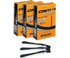3 kamerų komplektas Continental Race dviračio vidinės padangos 28 colių Sv 80 mm (20/25-622/630) + 3 Mszweirad padangų montavimo svirtys