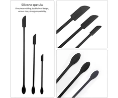 3 mini silikoninių mentelių rinkinys, mažas silikoninis šaukštas, mentelė, stiklinė mentelė, grožio mentelė, kosmetinė mentelė, ilga rankena, silikoninis losjono maišytuvas kosmetikos siauriems buteliukams, grožio (juoda)