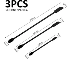 3 mini silikoninių mentelių rinkinys, mažas silikoninis šaukštas, mentelė, stiklinė mentelė, grožio mentelė, kosmetinė mentelė, ilga rankena, silikoninis losjono maišytuvas kosmetikos siauriems buteliukams, grožio (juoda)