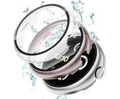 3 vandeniui atsparių dėklų rinkinys su ekrano apsauga, skirtas Google Pixel Watch 3 2 1 dėklui 41 mm/3 45 mm dėklui, kietas pc apsauginis dangtelis su grūdintu apsauginiu stiklu, visapusiška apsauga, skirta Pixel Watch 3 2 (skaidrus, sidabrinis, rožinis)