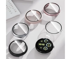 3 vandeniui atsparių dėklų rinkinys su ekrano apsauga, skirtas Google Pixel Watch 3 2 1 dėklui 41 mm/3 45 mm dėklui, kietas pc apsauginis dangtelis su grūdintu apsauginiu stiklu, visapusiška apsauga, skirta Pixel Watch 3 2 (skaidrus, sidabrinis, rožinis)