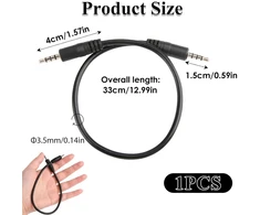 30 cm Aux kabelis, 3.5 mm stereo, paauksuoti kontaktai, juodas