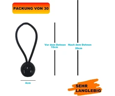 30 vnt. Bungee gumos su kamuoliuku, 10 cm, 4 mm storio