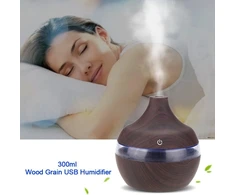 300 ml ultragarsinis drėkintuvas, tamsaus medžio imitacijos, eterinių aliejų vėsios oro dulksnos aromato difuzorius, spalvinga led naktinė lemputė su usb laidu namams, biurui, automobiliui, spa, jogai, kūdikių kambariui
