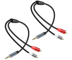 3.5 mm į 2 Rca Audio Kabelis, Paauksuotas, 0.3m (2 vnt.)