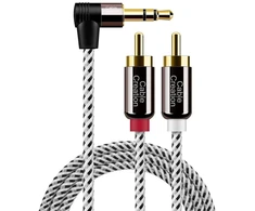 3.5mm į 2 Rca kampinis audio kabelis, 1m, paauksuotas